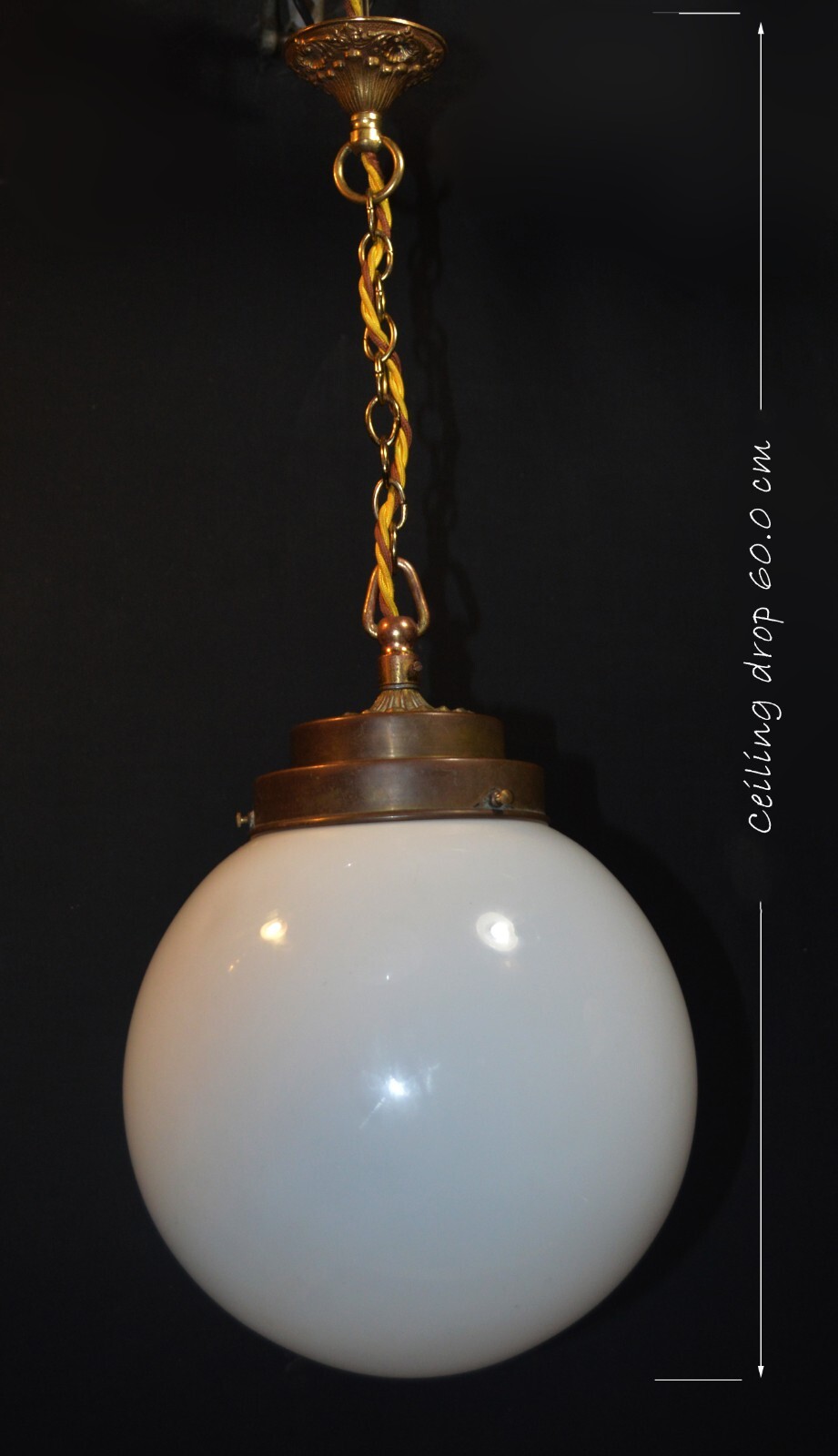 art deco Edwardian Opaline glass & Bronze schoolhouse pendant light C-1910s