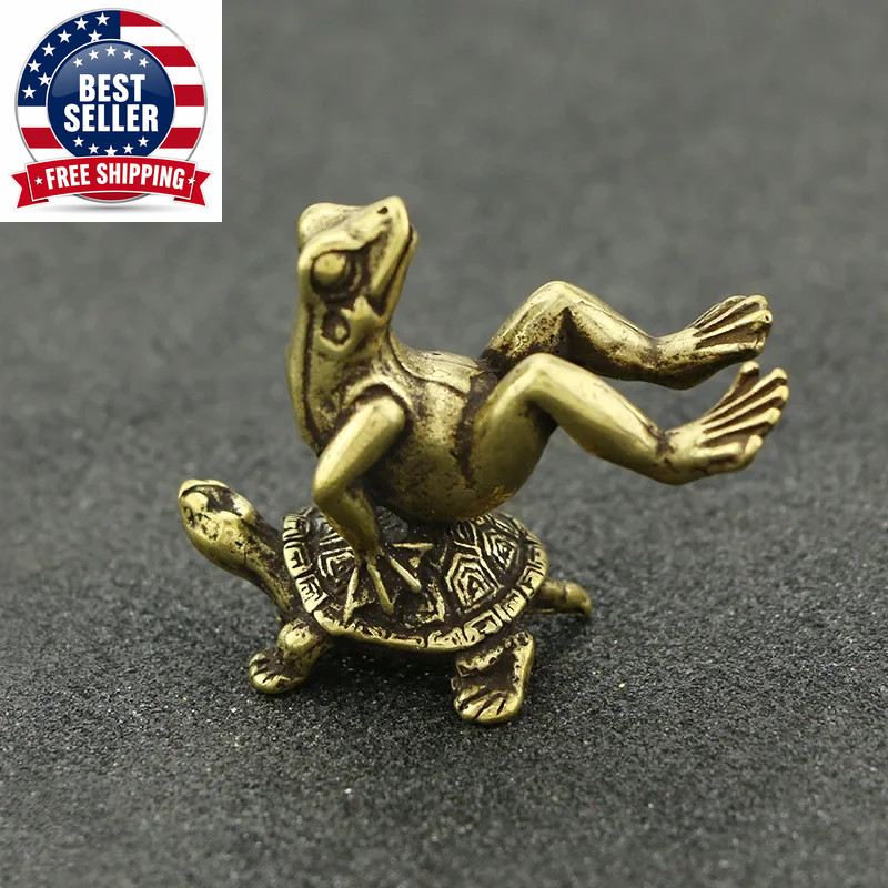 Antique Play Brass Tortoise Frog Miniature Statue Decoration Desk Decoration Hom