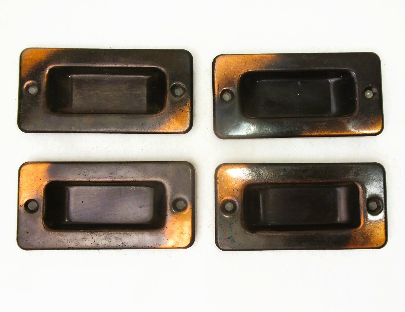 4 Antique Victorian Japanned Tigger Flash Copper Window Sash Lift Pulls Handles