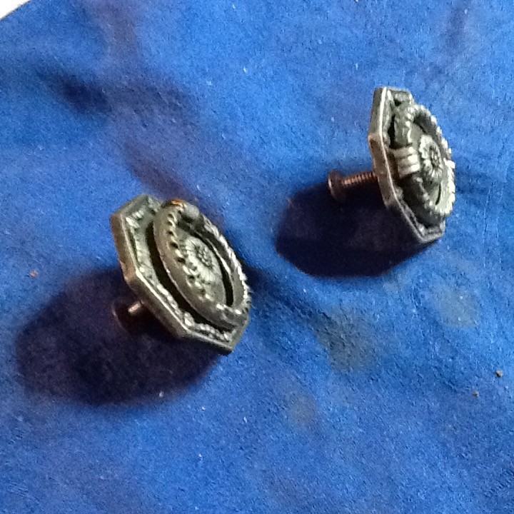 ANTIQUE SHERATON/HEPPLEWHITE OCTAGONAL DROP RING DRAW PULLS 2 W/SCREWS 052926DR