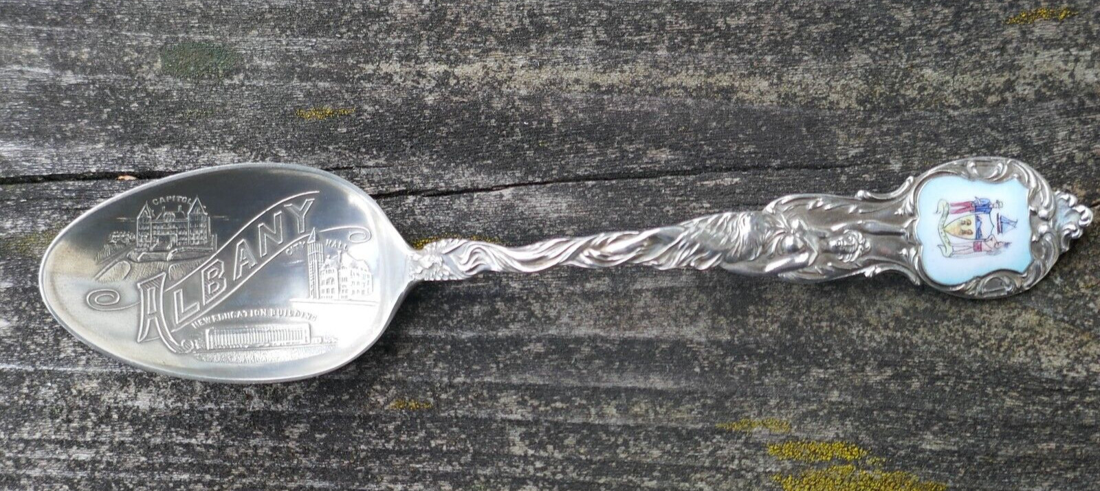 Antique Shepard Sterling Silver Enameled Albany, New York Souvenir Spoon 26.6g