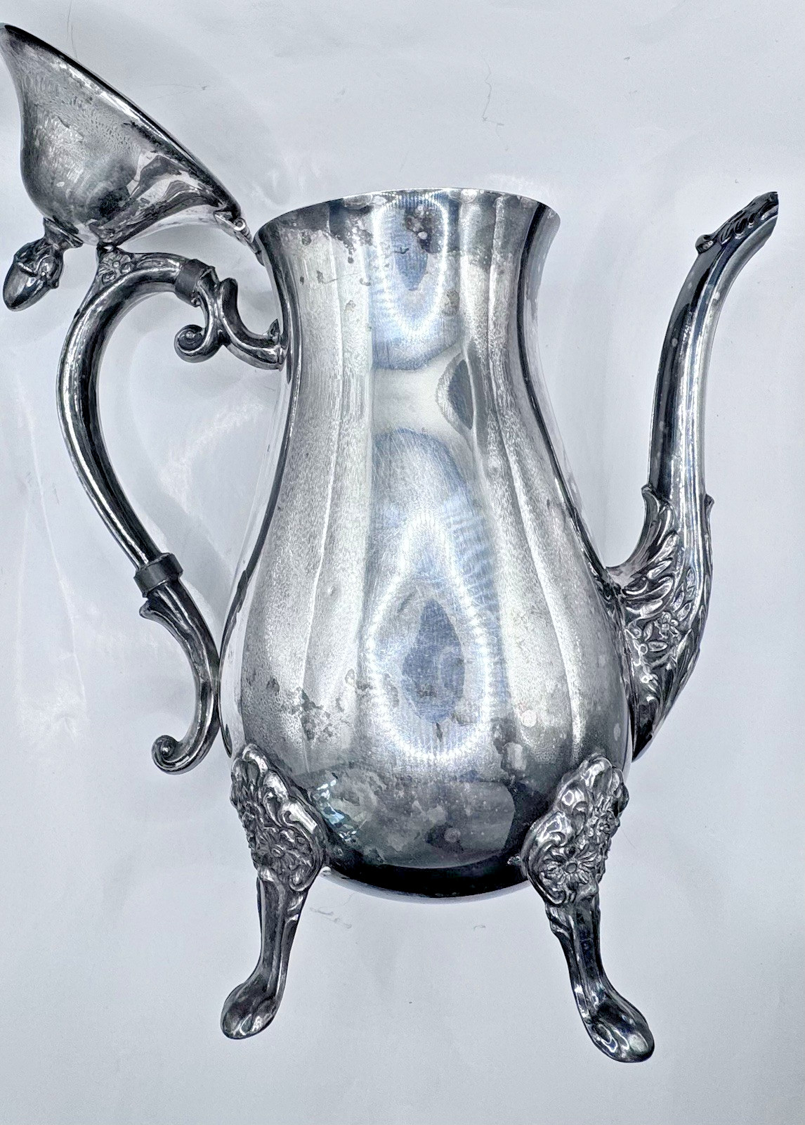Vintage F.B. Rogers 1883 Silver Plated 10″ Footed Coffee Tea Pot Ornate Worn