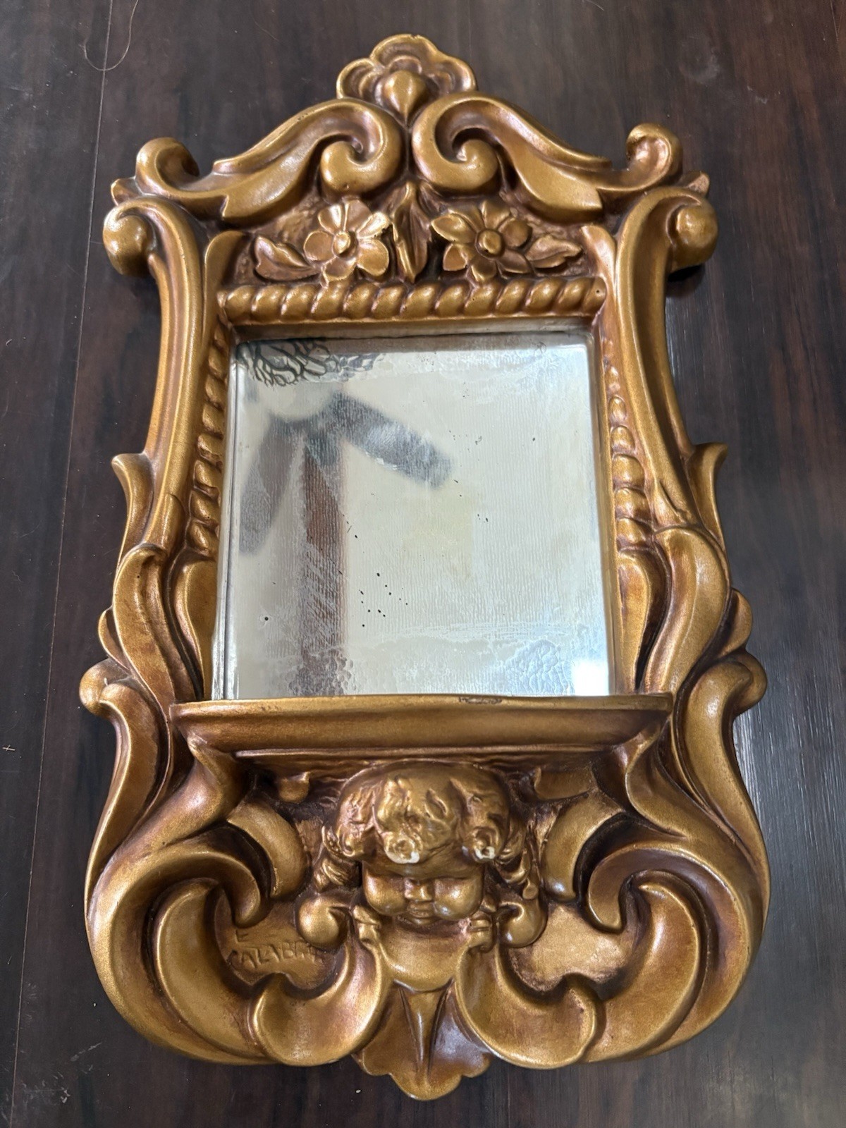 Cherub Wall Mirror Shelf Victorian Style Plaster ITALY E. CALABRIA