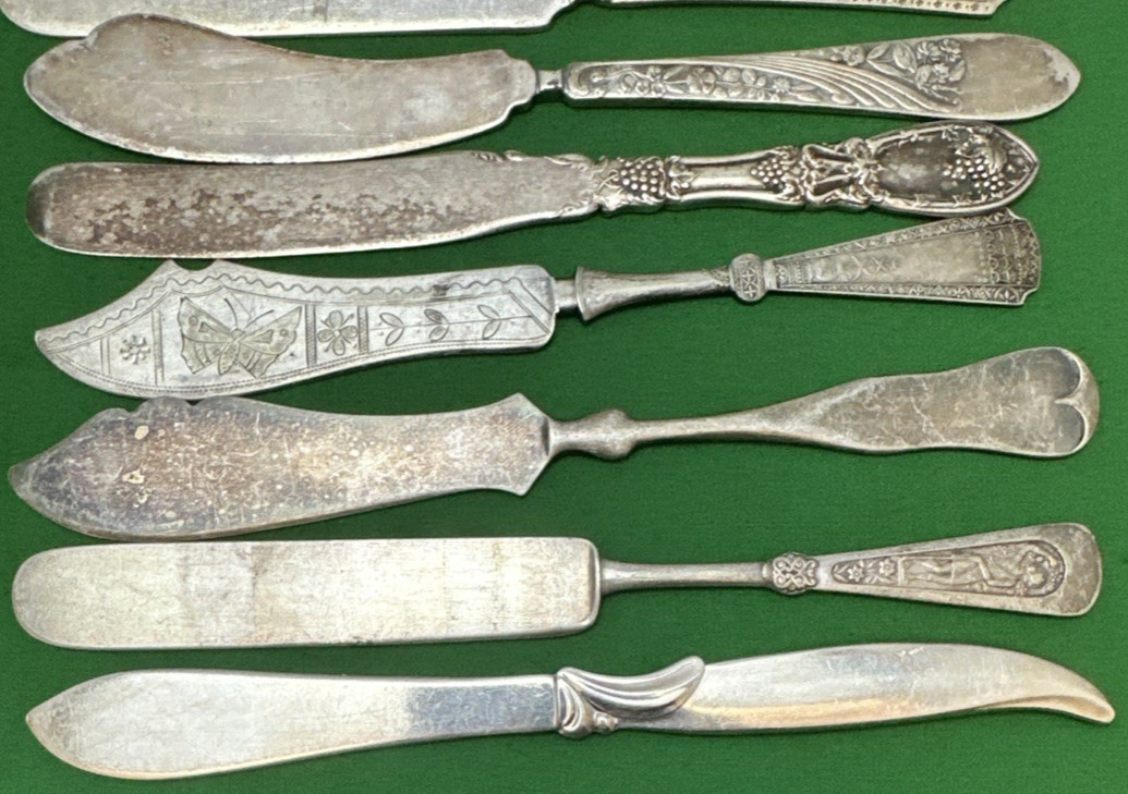 20 Pc Antique to Vintage LONG FLAT BUTTER KNIVES 6.75″ – 7.75″ Silverplate Mix