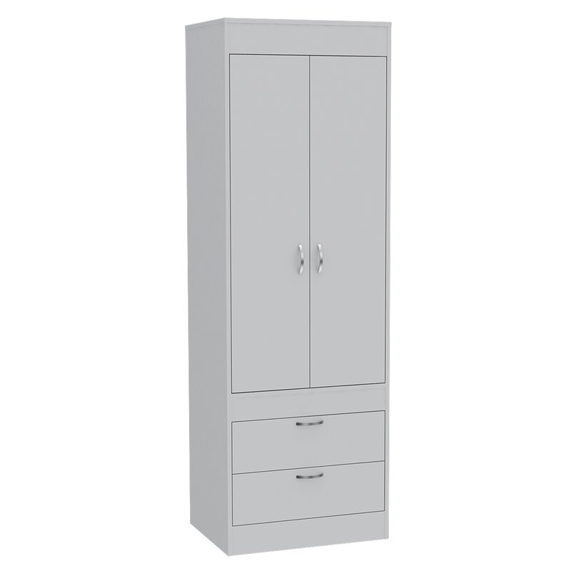 Bowery Hill 2-Drawer and 2-Door Contemporary Engineered Wood Armoire in White