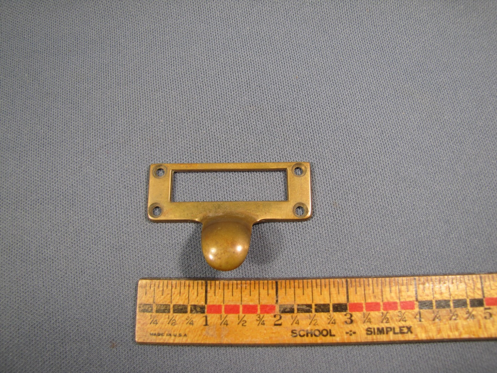 Antique Original Label Card Holder Pull Brass File Cabinet Hardware 2 1/2″