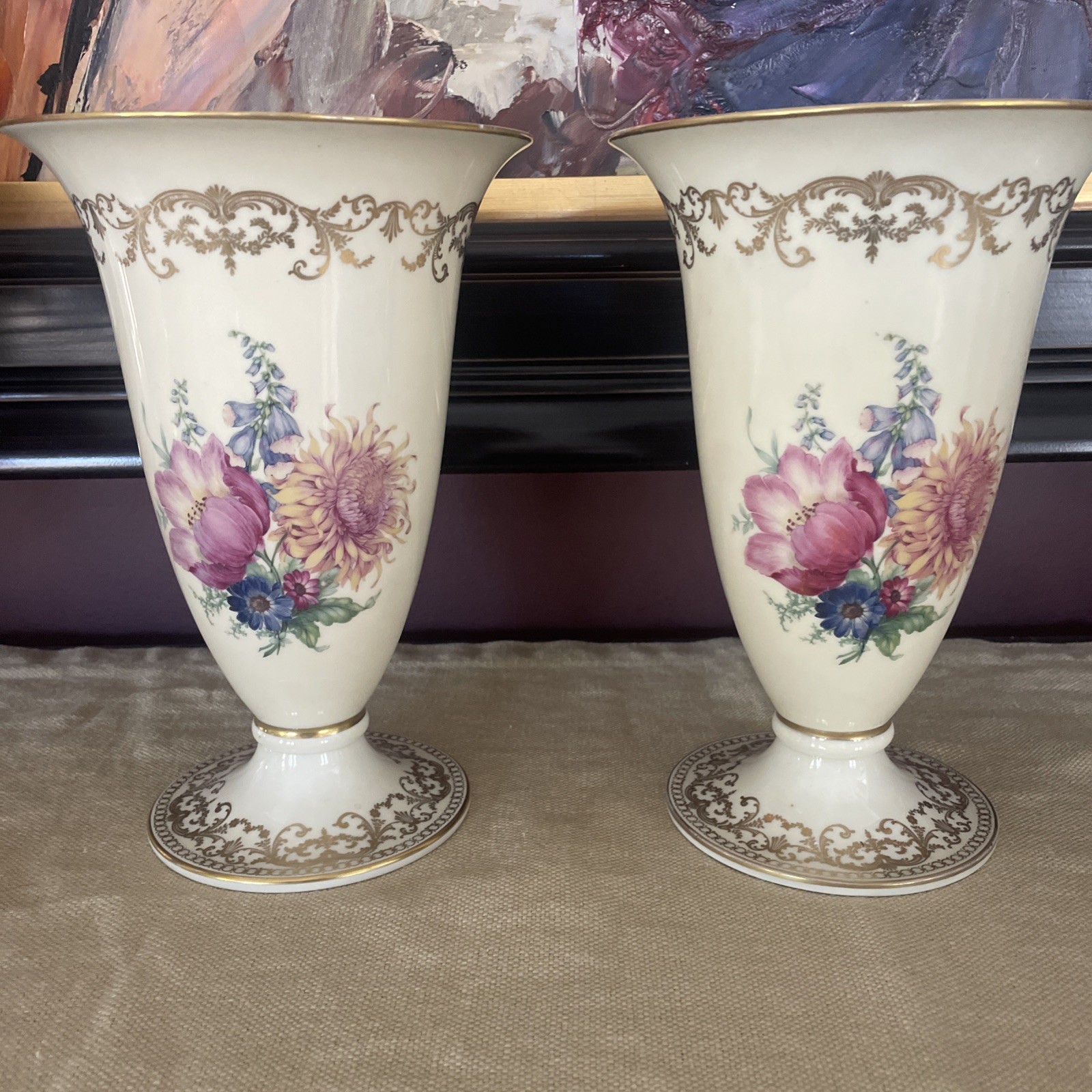 Set Of 2 Rosenthal 13531 Bahnhof Selb Post WWII 9.5″ Tall Gold Trim