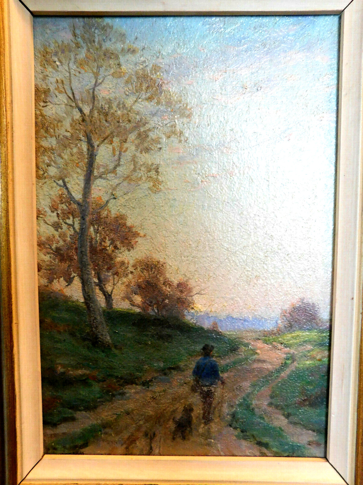 Listed Impressionist EDGAR SPIER CAMERON Oil Painting-Man Walking Dog Landscape