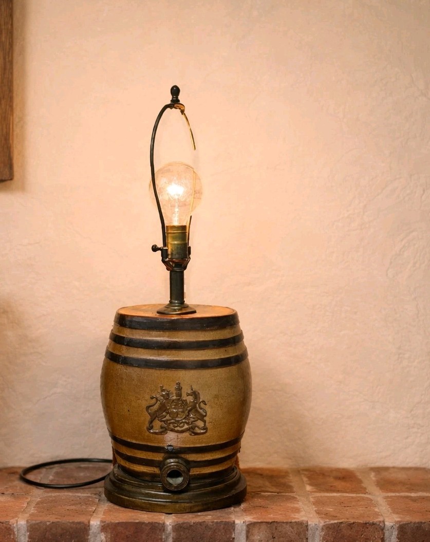 Antique Royal Doulton Lambeth Whiskey Lamp London England Bar Keg Barrel Mancave