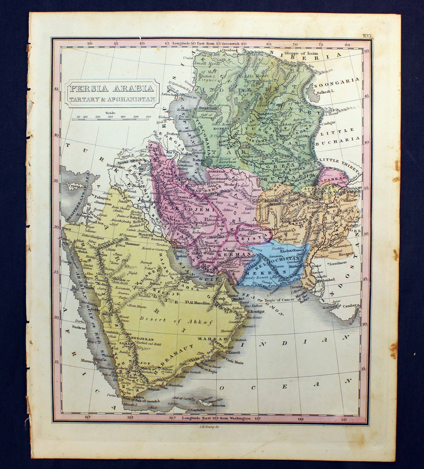1832 Persia Arabia M. Malte-Brun Color Map J.H. Young Afghanistan Iran Tartary