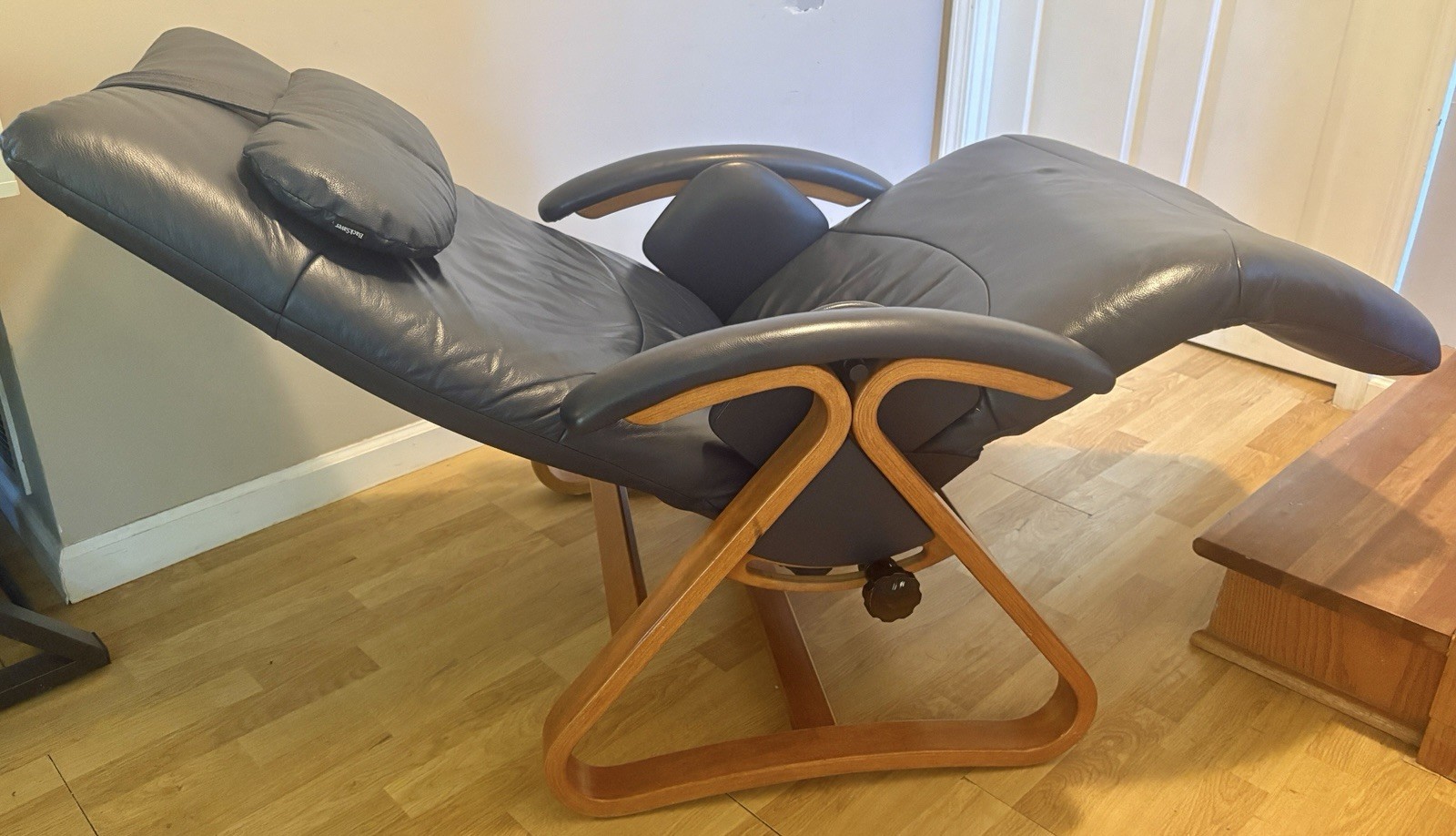 Leather & Bent Wood Backsaver By Nepsco MCM Danish Modern Anti-Gravity Chair