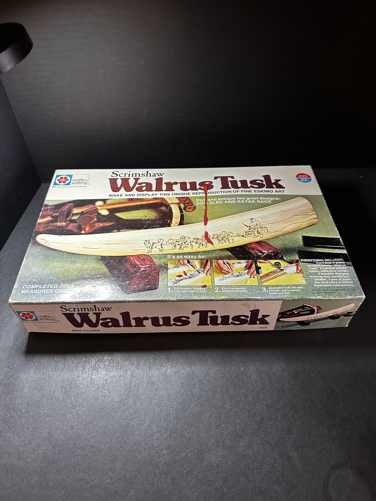Vntg Scrimshaw Walrus Tusk Milton Bradley Complete Plastic Kit See Description