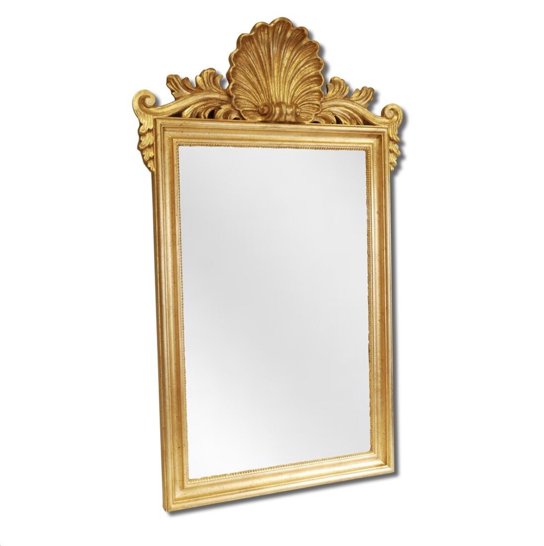 Ethan Allen Vintage Italian Hollywood Regency Giltwood Shell Motif Wall Mirror
