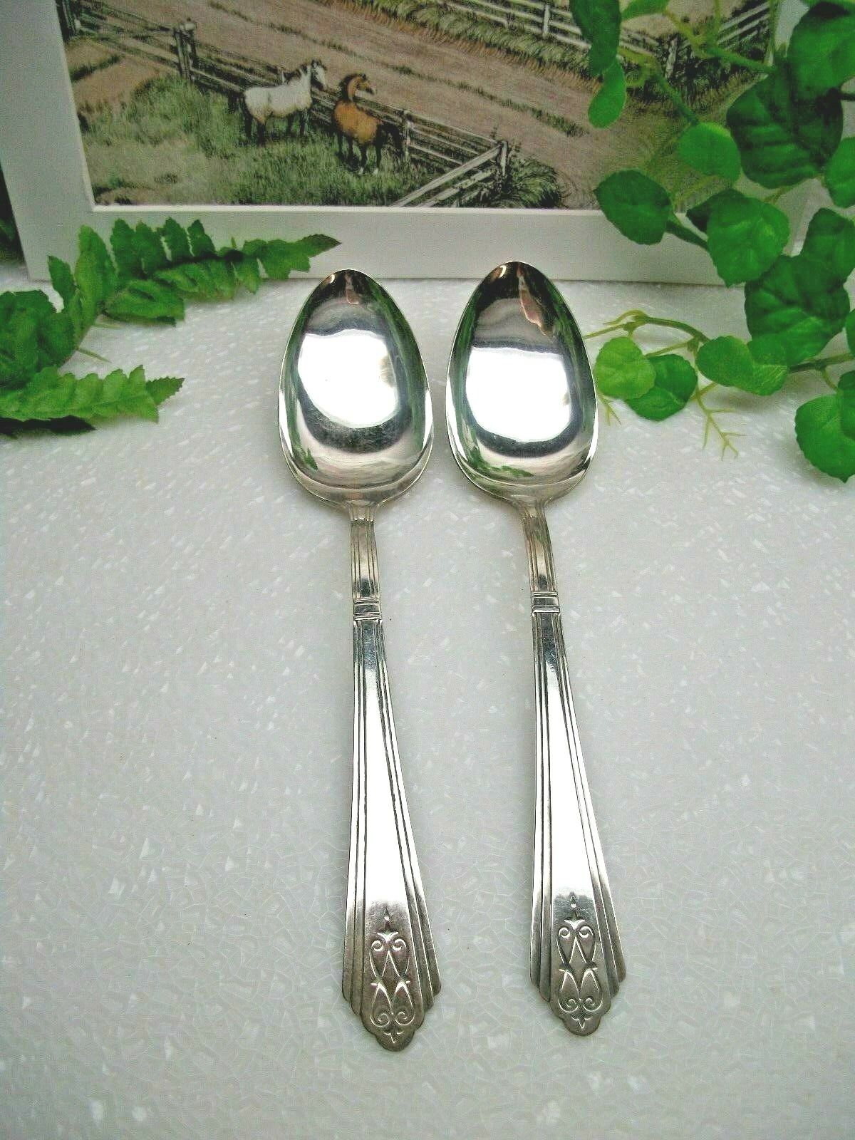 2 International Silver Winthrop DREXEL Silverplate Solid Serving Spoons 1929