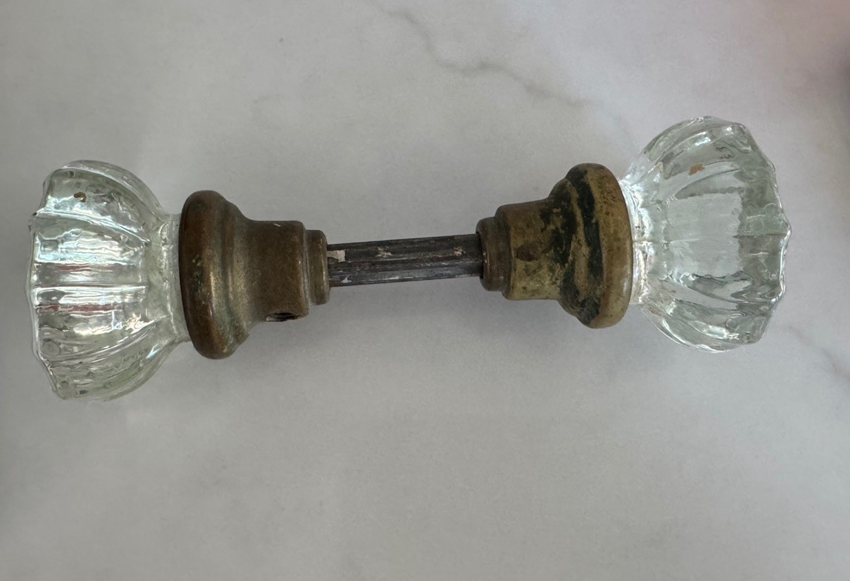 Antique Vintage 12 Point Clear Crystal Glass Brass Door Knob circa 1920s