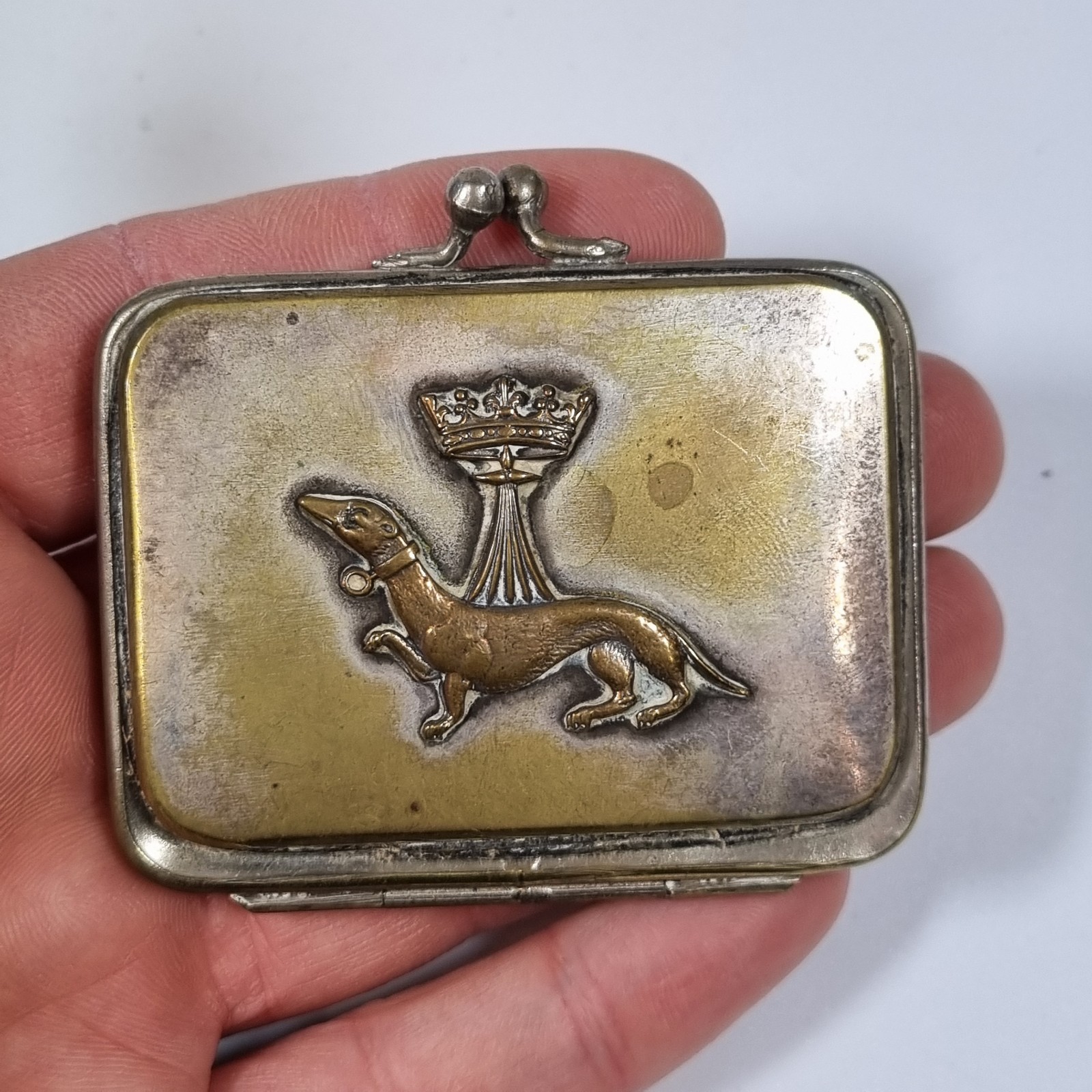 Antique French Silver Plated Purse With Crest To Front 6.2cm Wide