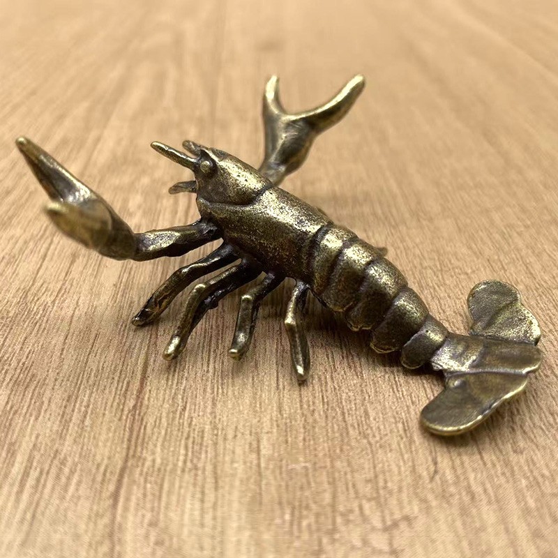 Antique Brass Lobster Statue Abstract Marine Art Desk Display Piece Shelf Decor