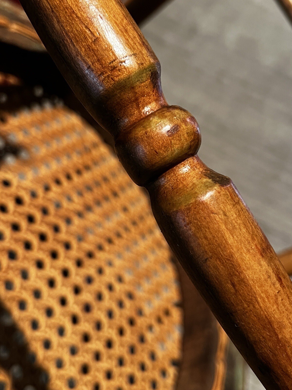 Antique Primitive Bow Back Spindle Back Cane Seat Windsor Accent Chair