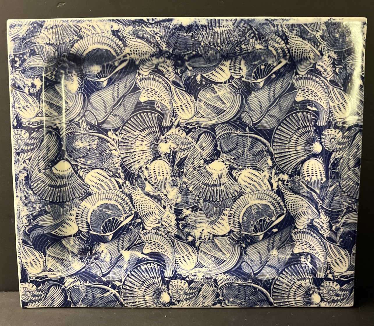 Vintage 12×10 Blue & White Seashell Plate Platter