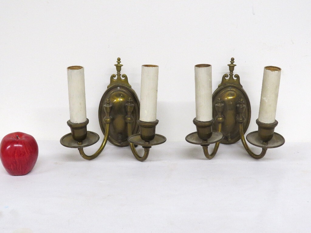Matching Pair Pre WWII Era Electric Wall Mount Double Sconces All Original