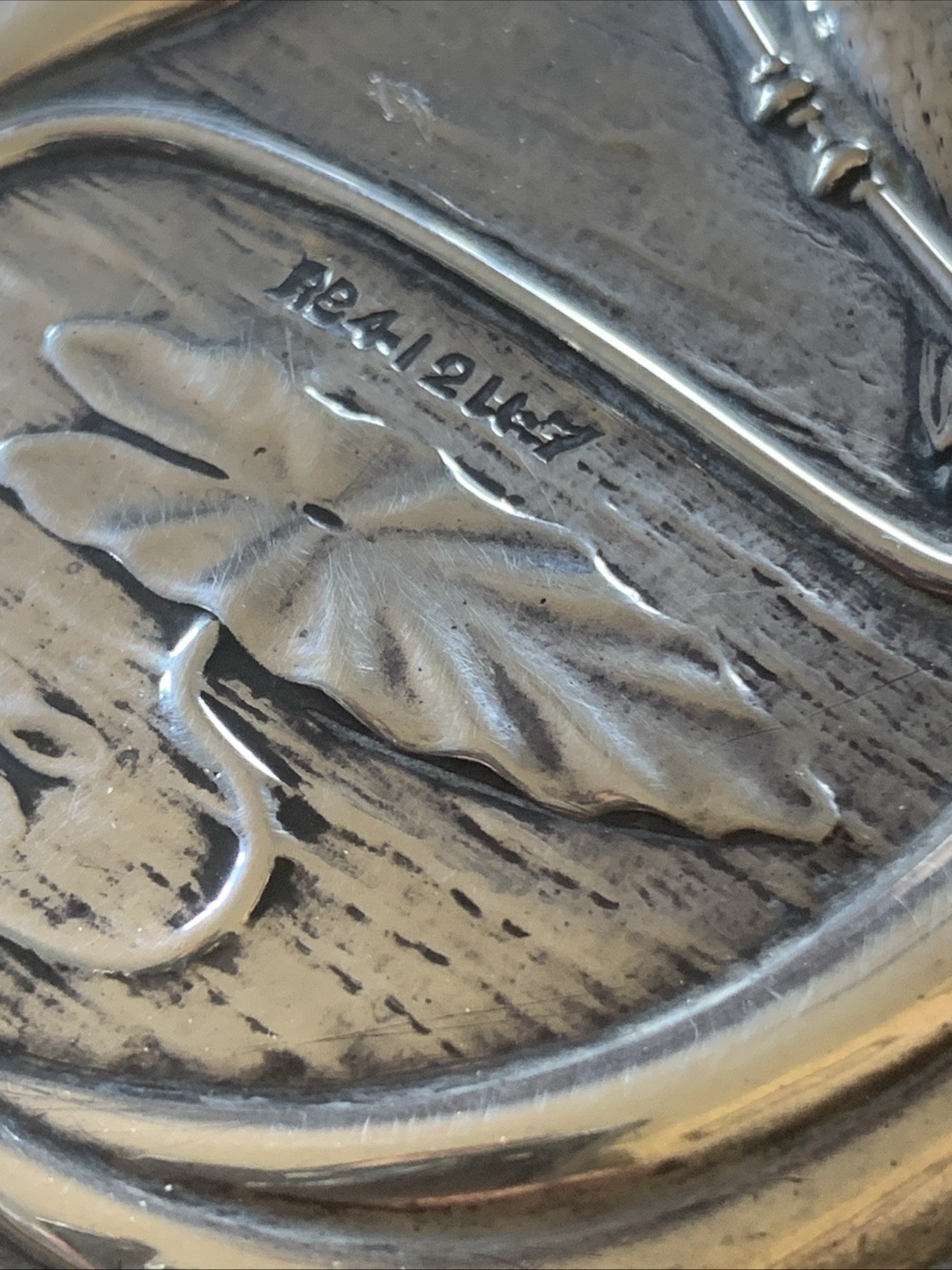 ART NOUVEAU SILVER HAND MIRROR-CHESTER 1904-WILLIAM NEALE-KINGFISHER/WATER LILY