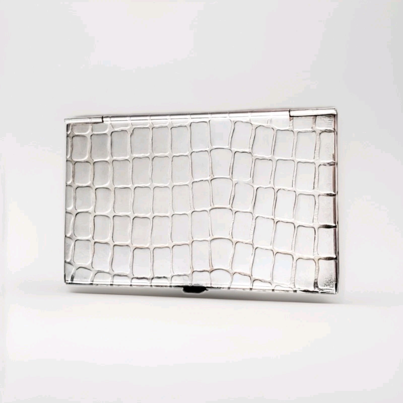 Judith Leiber Sterling SILVER Crocodile Embossed business card case 65 grams NWT
