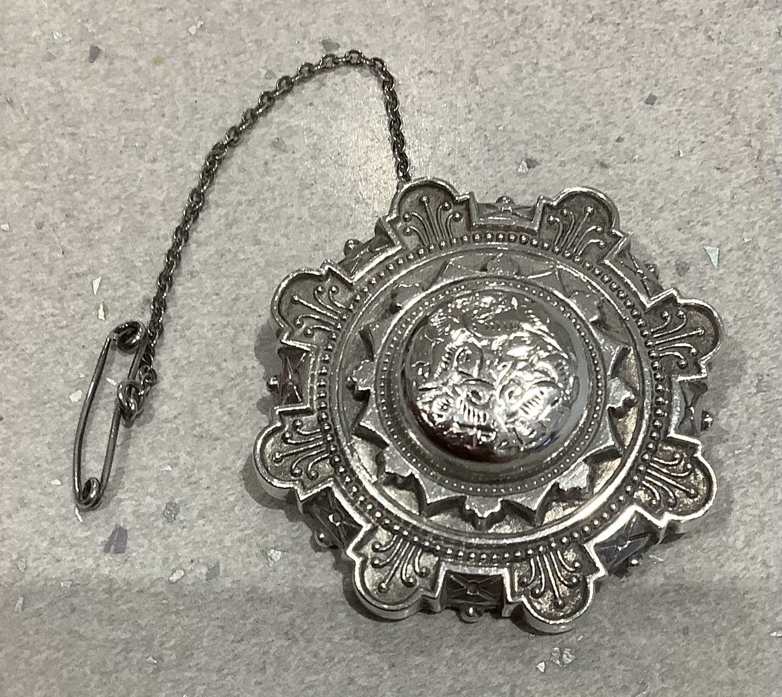 Victorian Sterling Silver Mourning Brooch Pin. Birmingham 1860-1890.