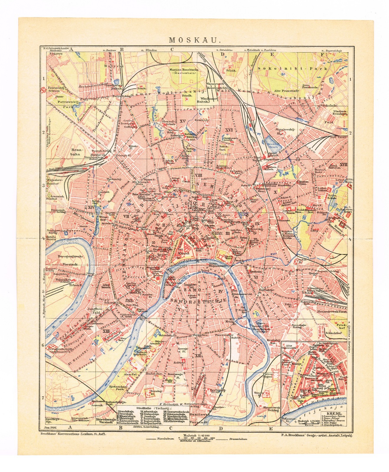MOSCOW dated Dec. 1906 Москва Original Antique map RUSSIA Россия KREMLIN plan