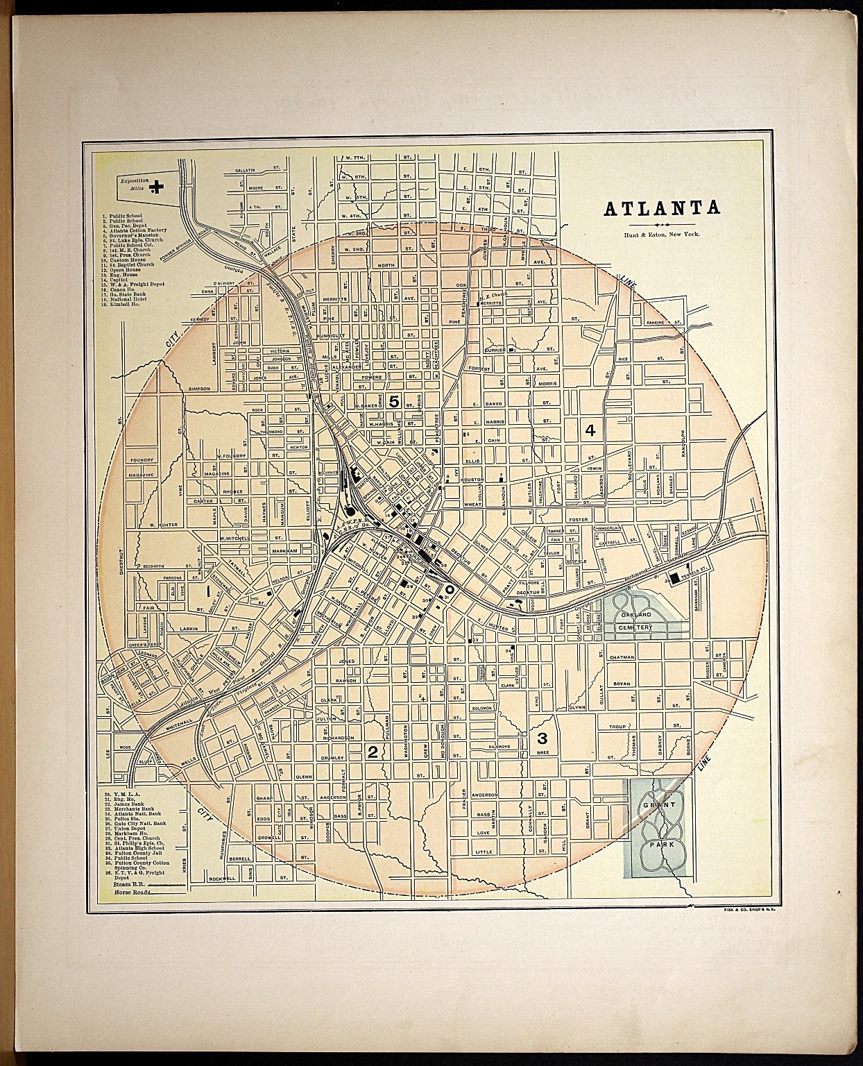 Antique Atlanta City Map Hunt & Eaton New York Street Plan State info Reverse