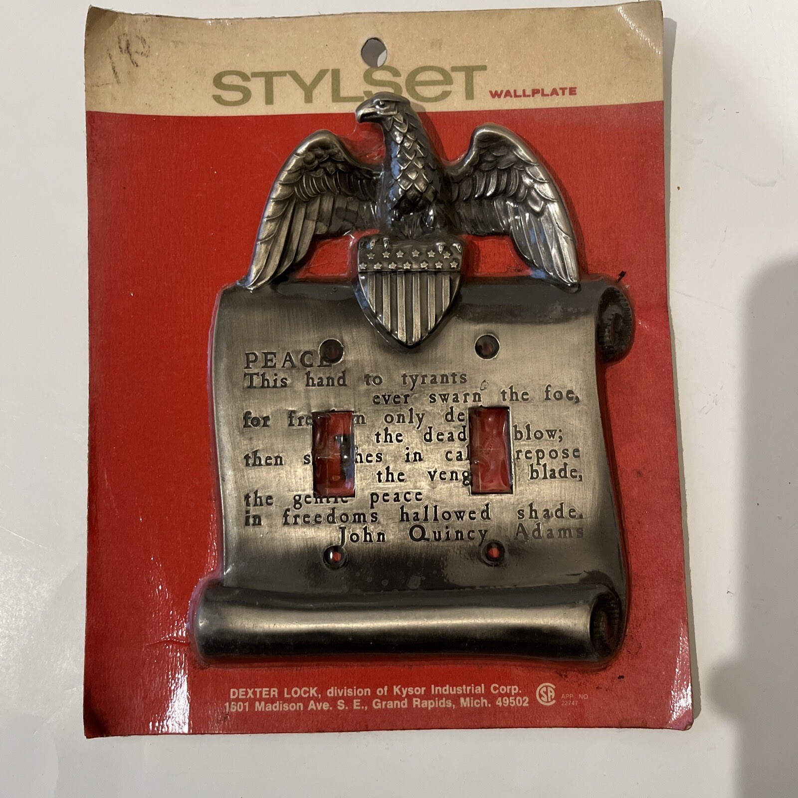 Vtg American Eagle Peace John Q Adams Antique Pewter Double Light Switch Cover