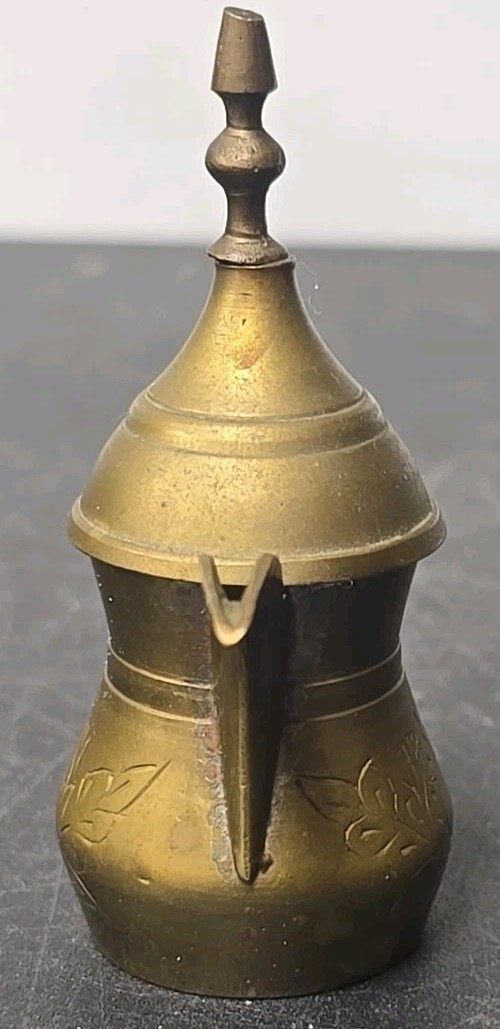 Vtg Middle Eastern 4″ Brass Coffee/Tea Pot Metal Etched