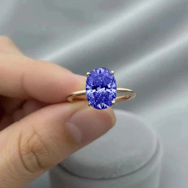 2CT Oval Cut Lab Created Tanzanite Women Solitaire Ring 14k Yellow Gold Plated