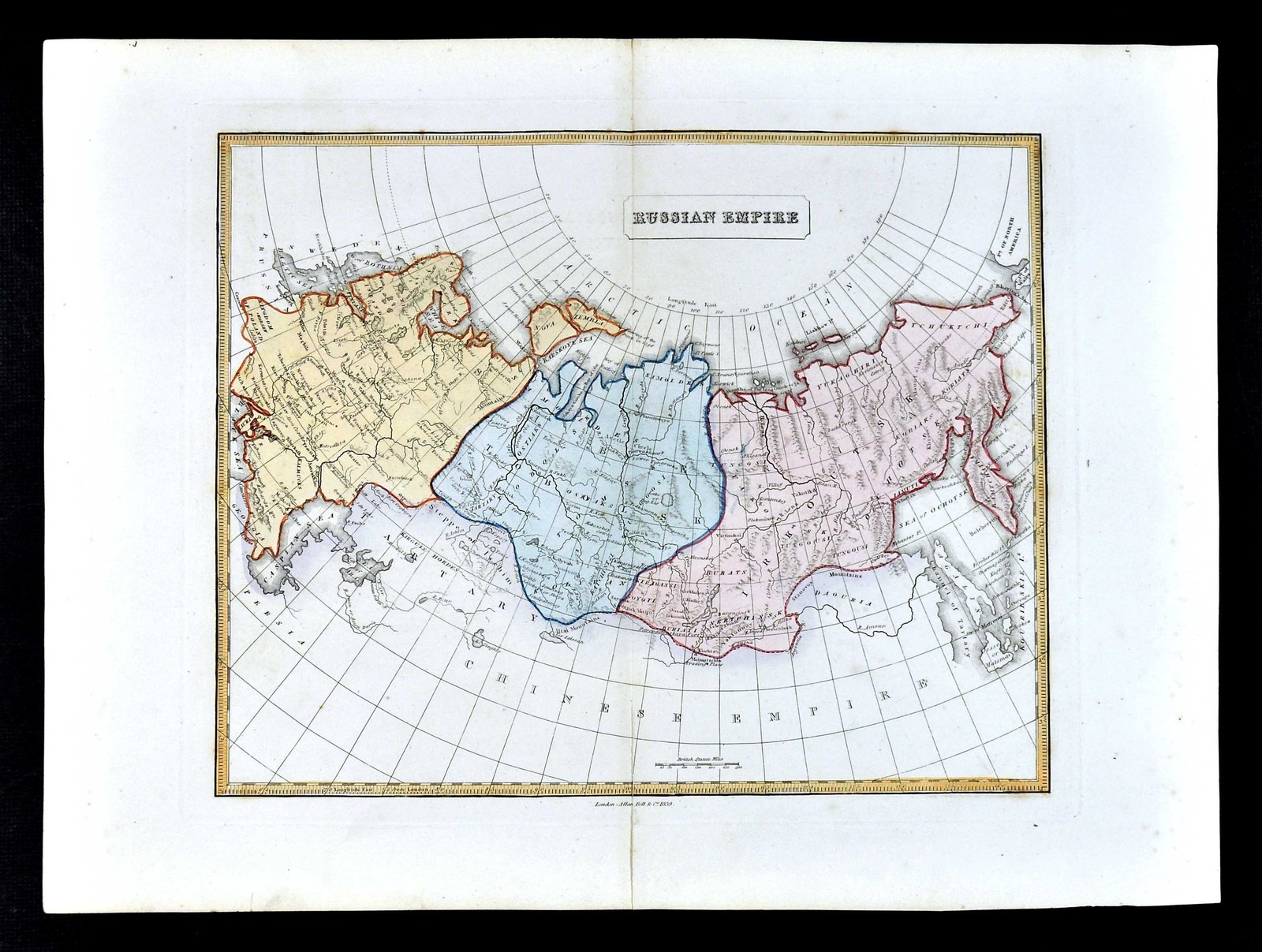 1839 Bell Atlas Map – Russian Empire – Europe Asia Siberia Tobolsk Irkoutsk