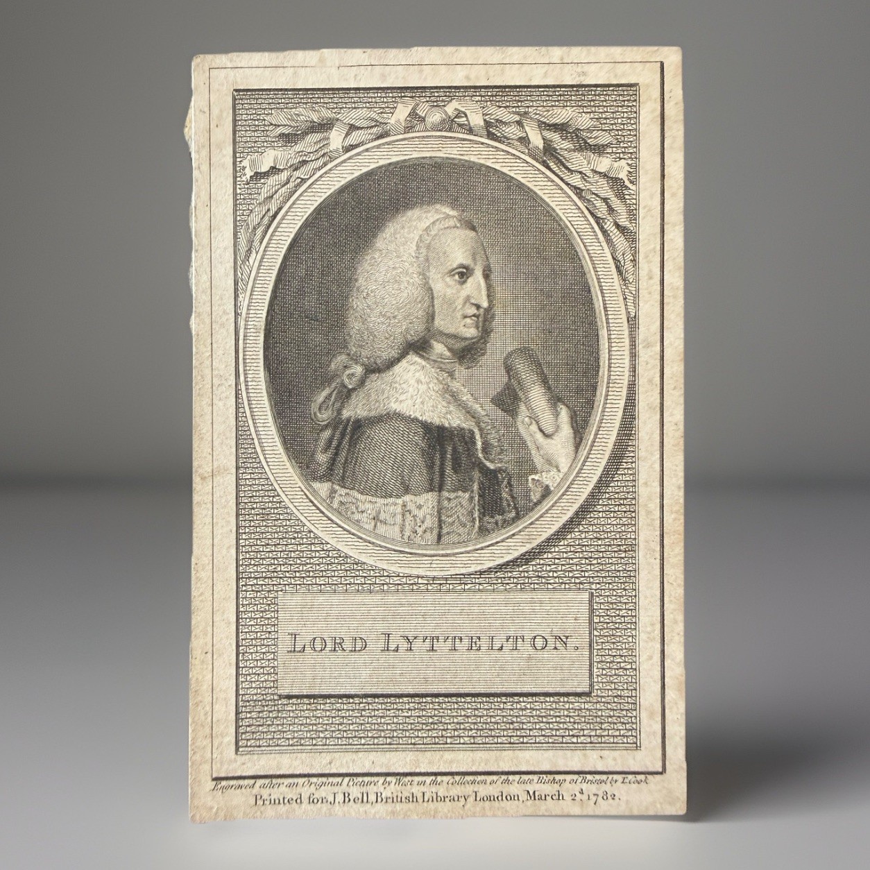 Antique Unframed Line Engraving of George Lord Lyttelton Politician & Poet C1782
