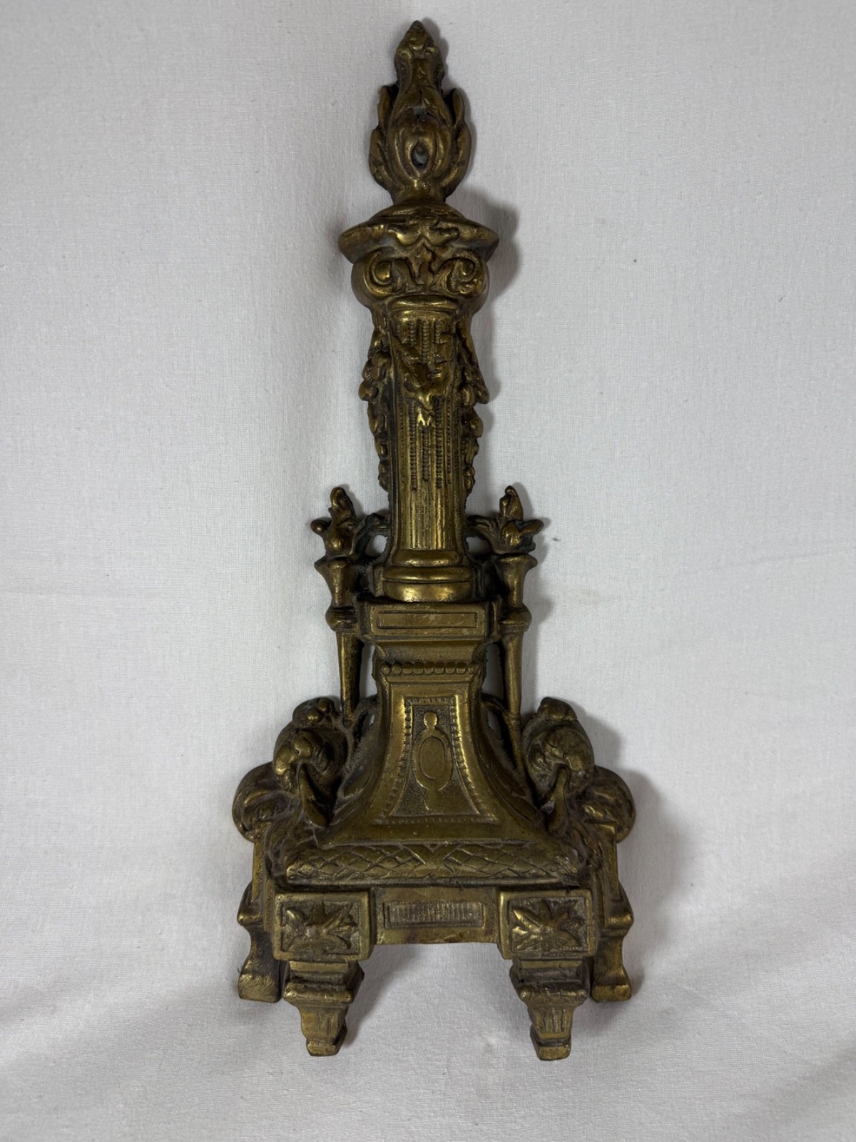 1920S RARE ANTIQUE SMALL FRENCH ORNATE BRASS ANDIRON LOUIS XVI STYLE 1M