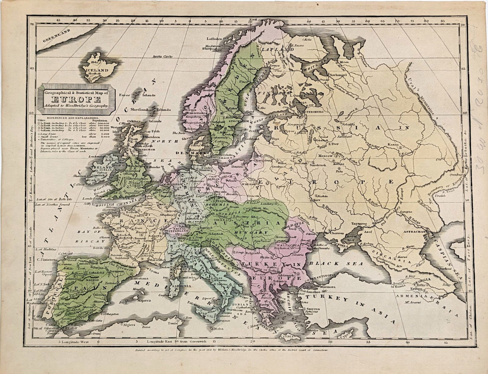 1831 EUROPE Map ORIGINAL – (10.5×8) – Statistical – HUNGARY – BOHEMIA – POLAND