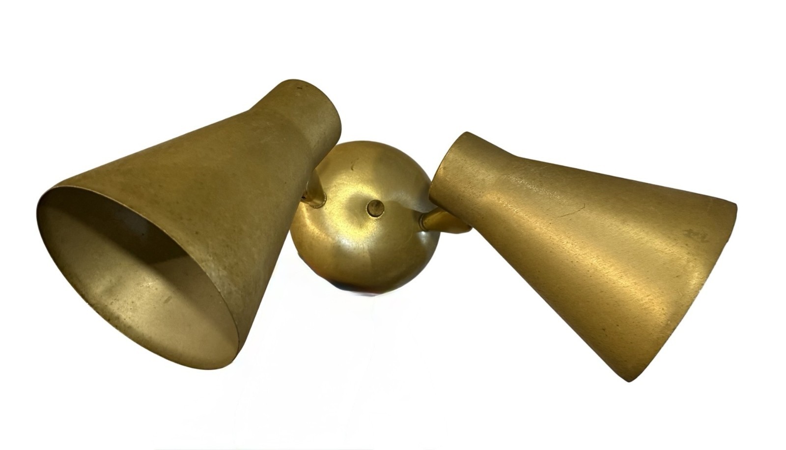 VL1383 Vintage MCM Aluminum Faux Brushed Brass Finish Double Sconce Restored