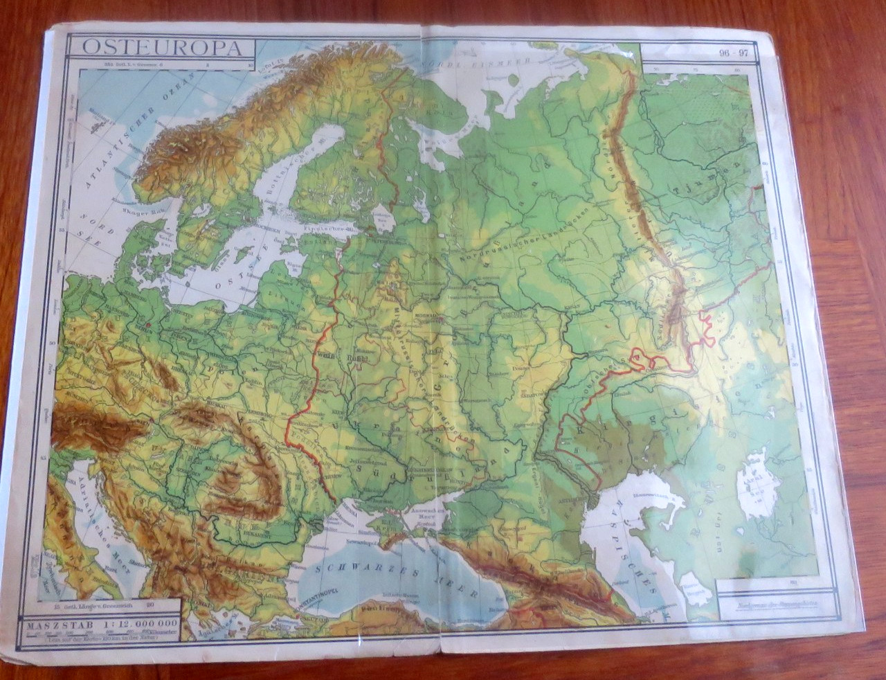 Antik 1927 Westermann’s Map OSTEUROPA Eastern Europe HOCHGEBIRGE 14.5″x12″ Color