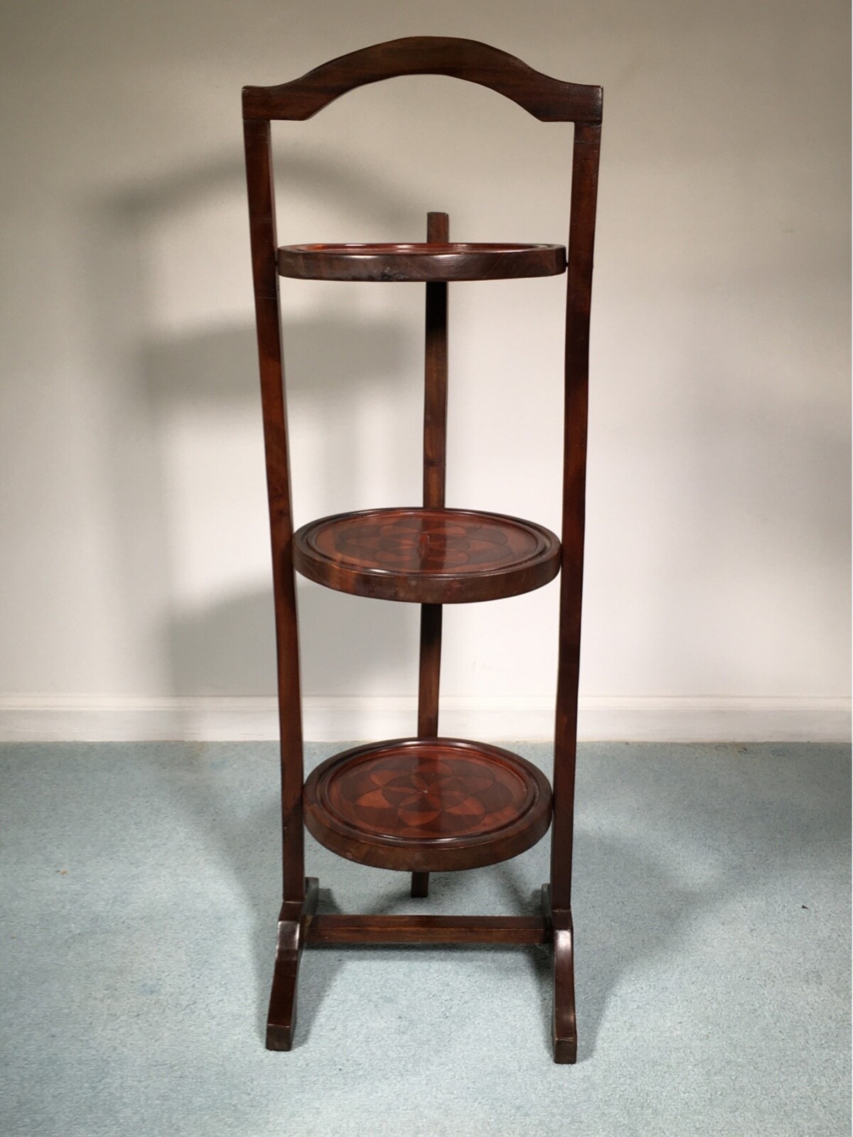 A Vintage Edwardian Inlaid Three-Tired Muffin Stand