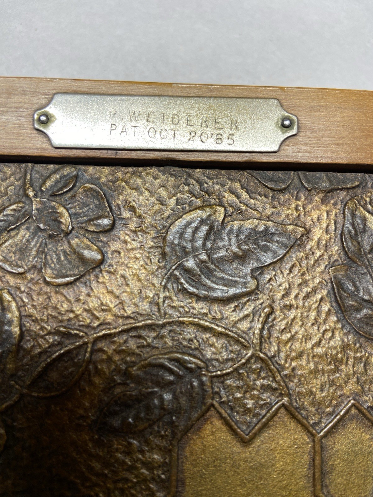 Antique Peter Wiederer Tri-Fold Shaving Mirror Embossed Floral Scenes-