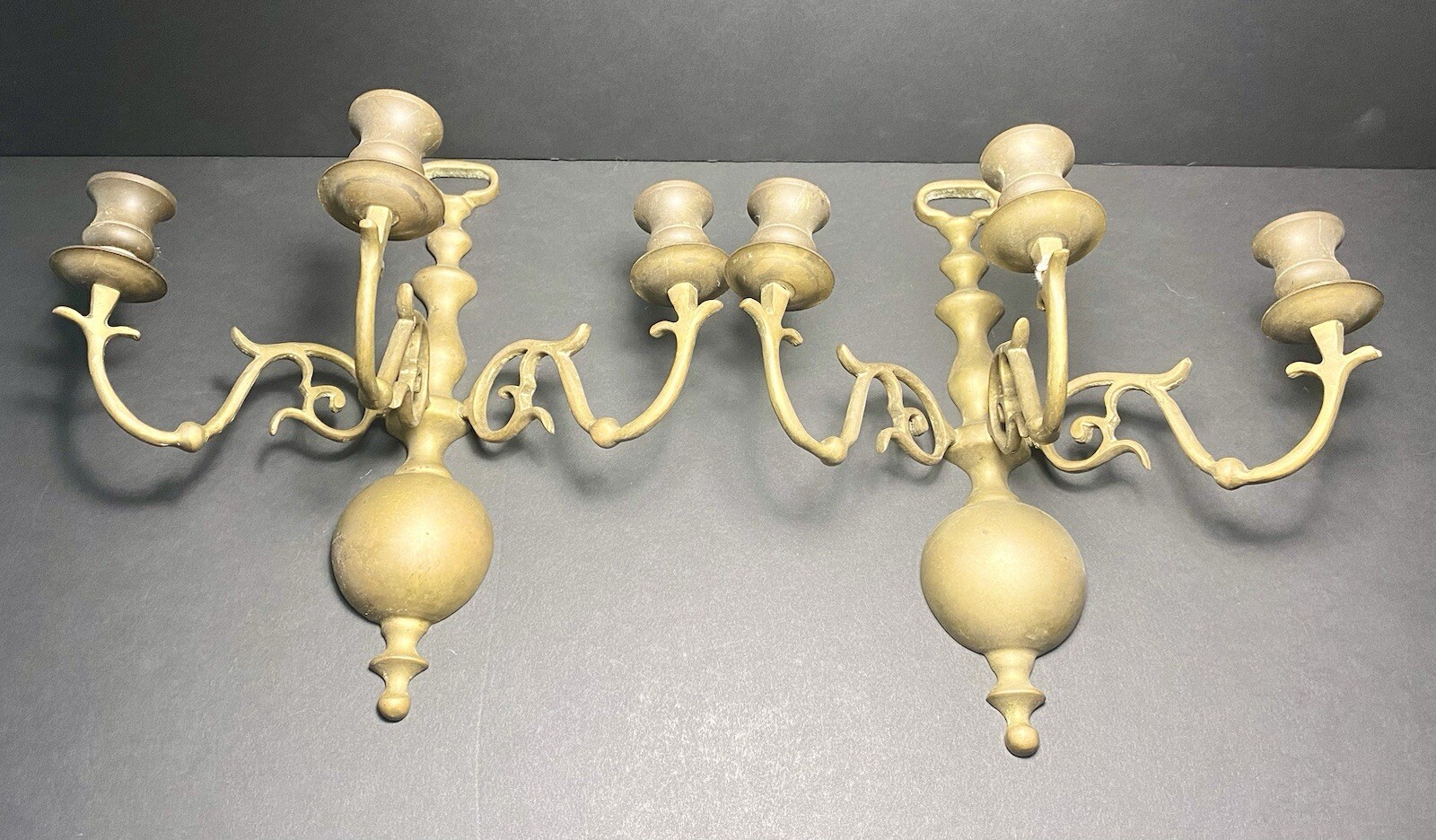 Georgian Regency Style Candle Holders 3 Arm Brass Candle Wall Sconces Pair