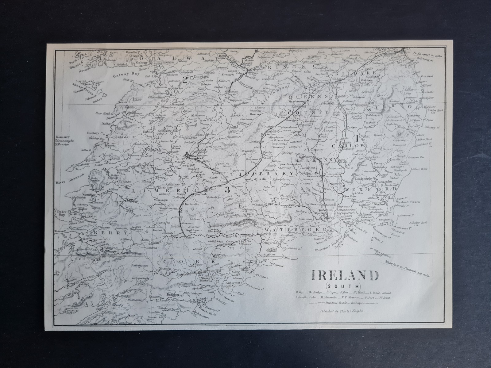 Antique 1850 map – Ireland (South) – Kerry – Cork – Waterford – Limerick – Clare