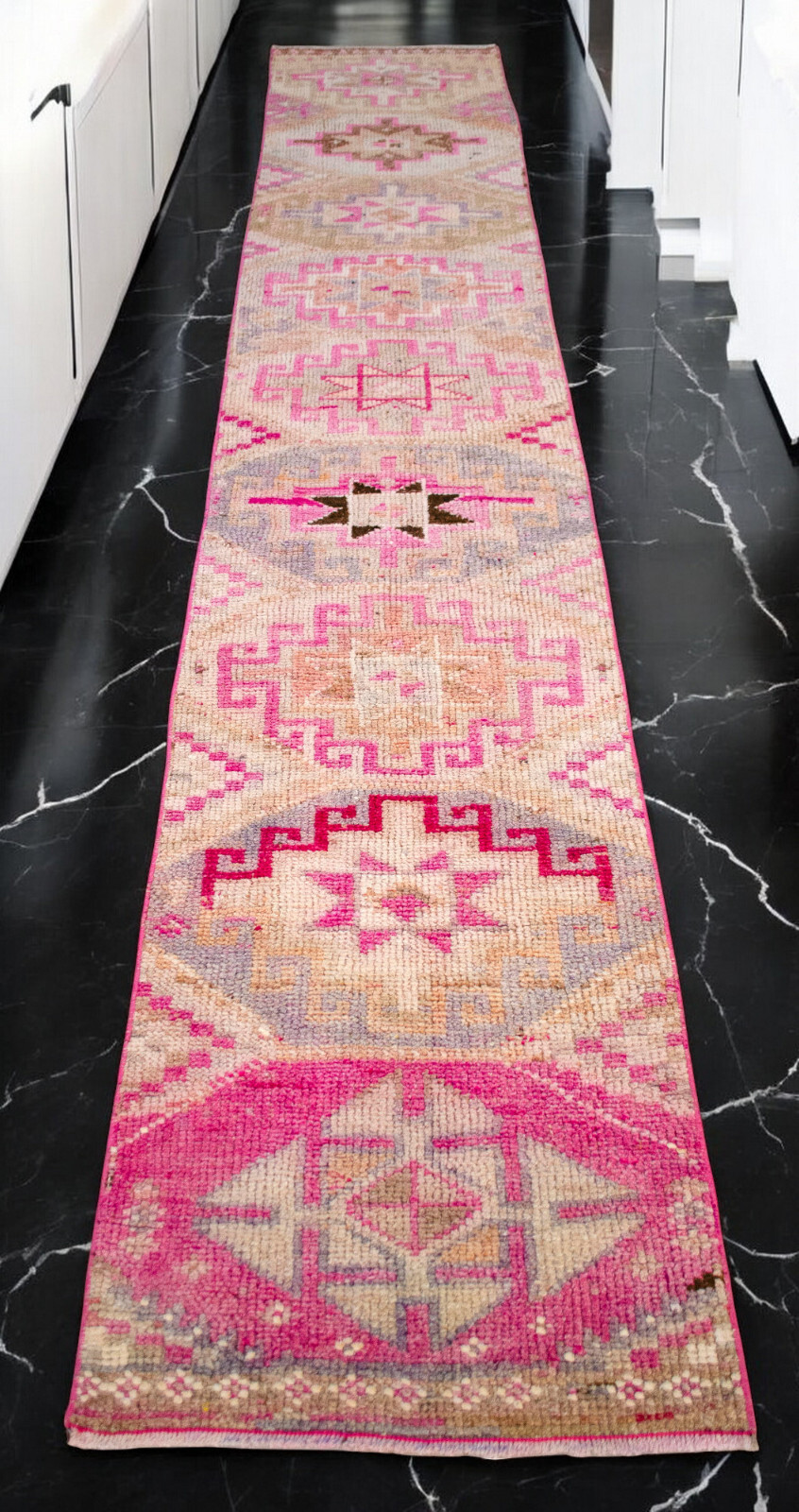 Turkish Runner Rug Hand Made Rug, Tribal Rug, Narrow Runner, PINK Rug 2 x 11 ft