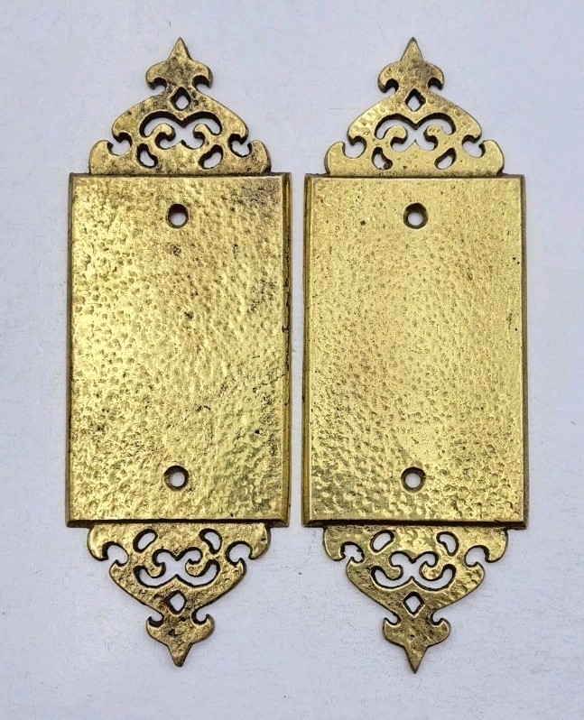 Vintage Door Push Plates Old Cast Brass Finger Push Plate Hardware Pair
