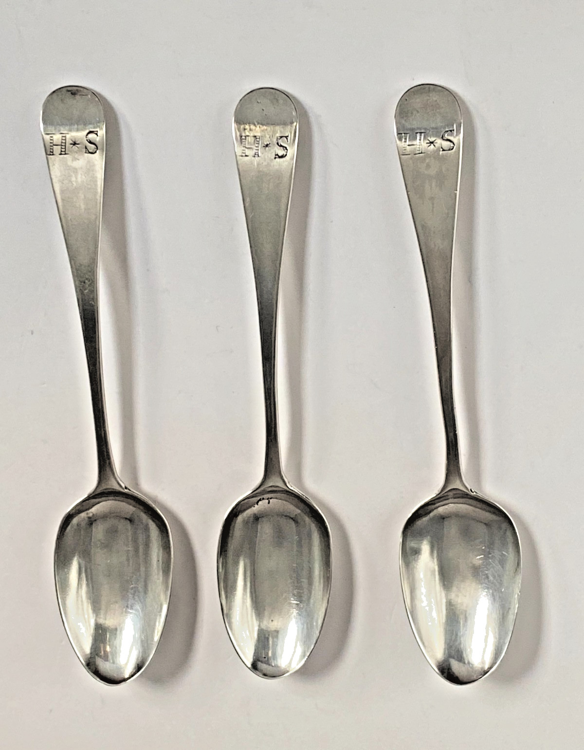 Antique 1787 Georgian Solid Silver Tea Spoons Monogram HS or SH Set 3