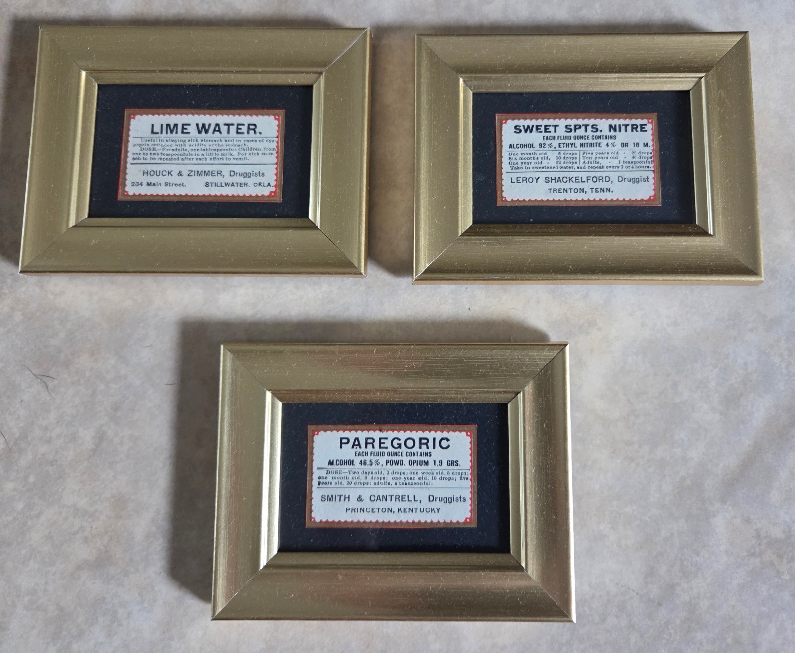 Three Framed 1890s Winser & Dormitzer labels – Paregoric