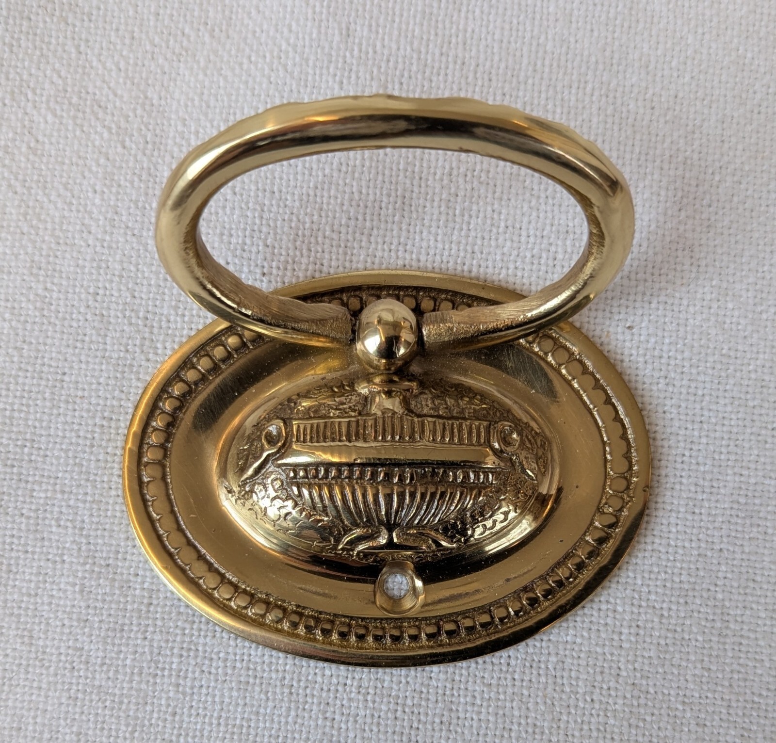Solid Vintage Look Brass Drop Ring Drawer Pull Oval w Mounting Hardware