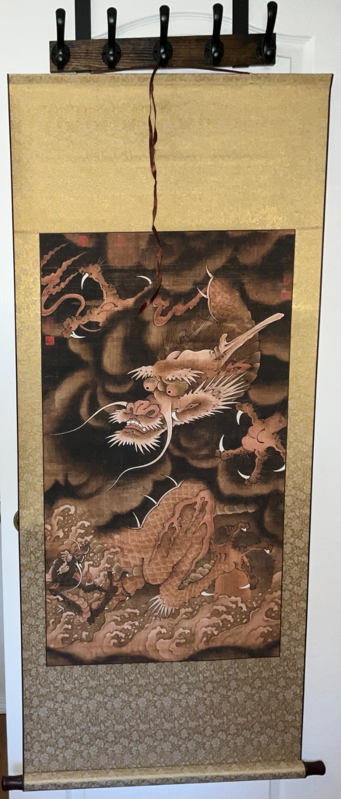 vintage Chinese Dragon Hanging Scroll Mythical Dragon Wall Art 50 X 92cm