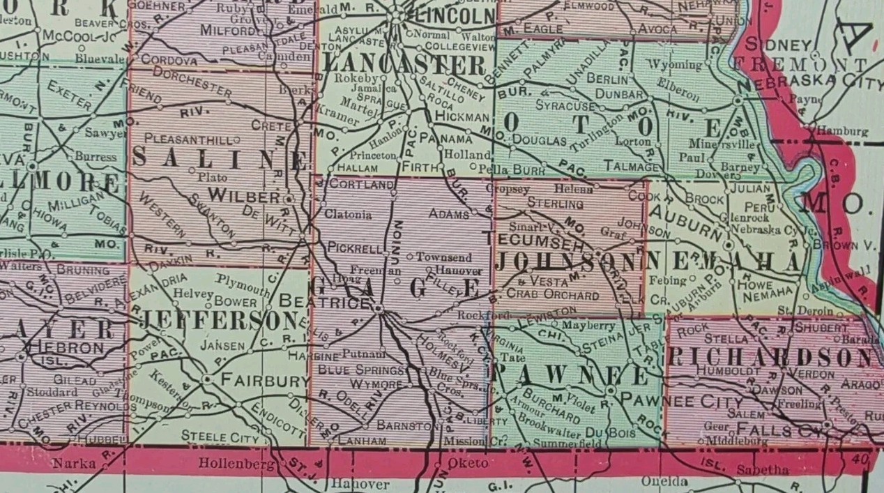 Vintage 1905 NEBRASKA Map 14″x22″ Old Antique Original NORTH PLATTE KIMBALL NE