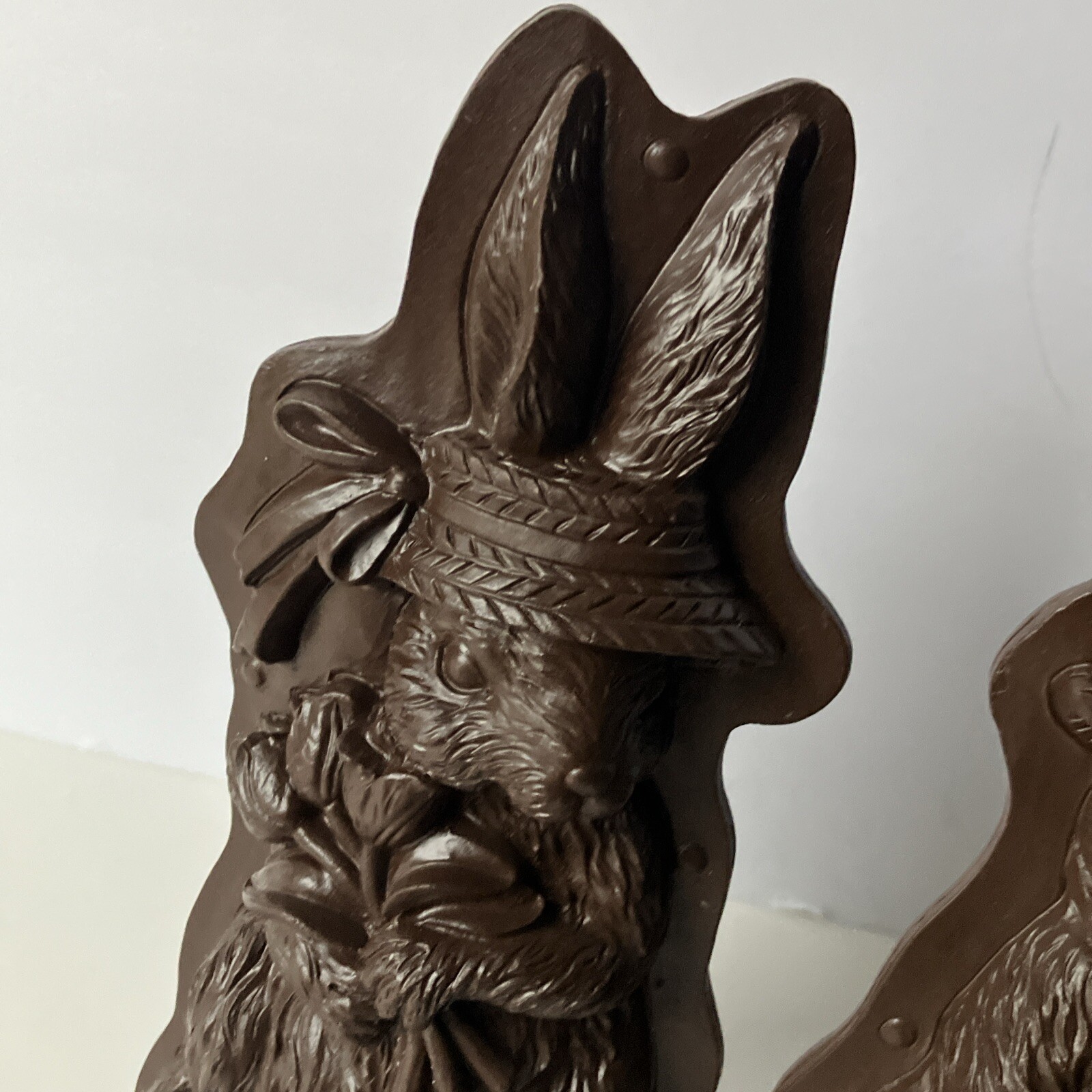 Set/2 Primitive Tin Style Easter Bunny Rabbit Faux Resin Chocolate Looking Mold